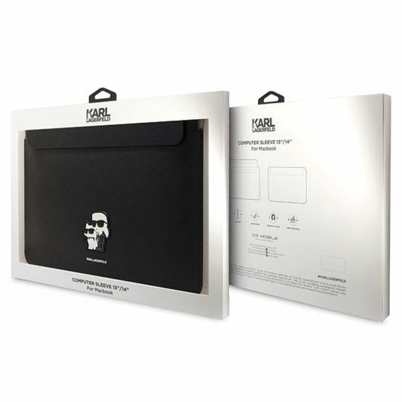 Karl Lagerfeld KLCS14SAKCPMK Laptop Sleeve for 14 inch, black, Saffiano Karl&Choupette