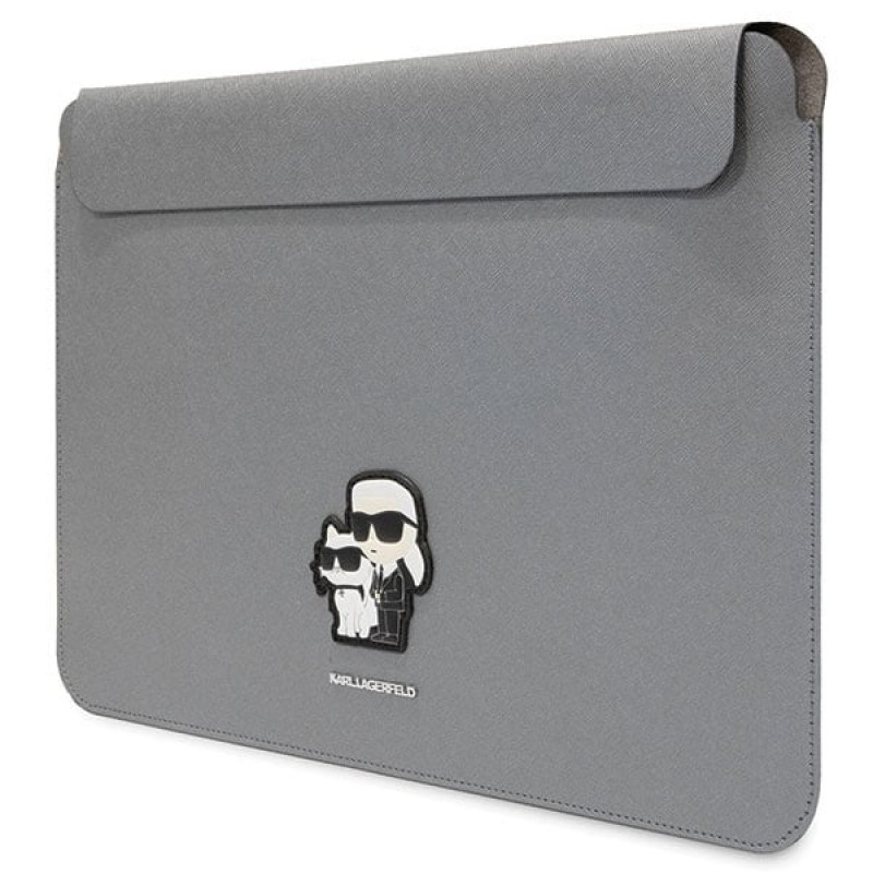 Karl Lagerfeld KLCS14SAKCPMG Laptop Sleeve for 14 inch, silver, Saffiano Karl&Choupette