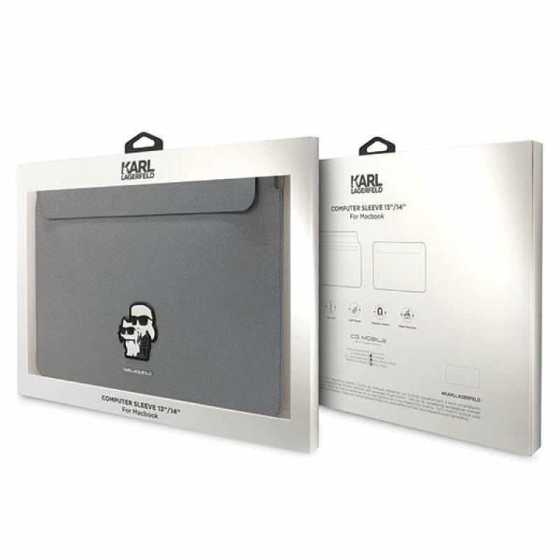Karl Lagerfeld KLCS14SAKCPMG Laptop Sleeve for 14 inch, silver, Saffiano Karl&Choupette