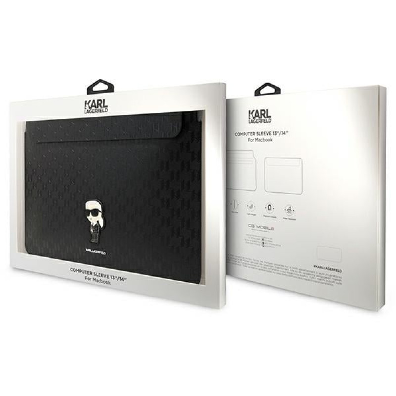 Karl Lagerfeld KLCS14SAKHPKK Laptop Sleeve for 14 inch, black, Saffiano Monogram Ikonik
