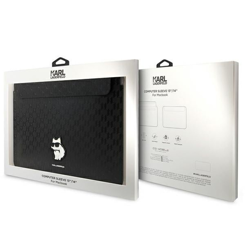 Karl Lagerfeld KLCS14SAKHPCK Laptop Sleeve for 14 inch, black, Saffiano Monogram Choupette