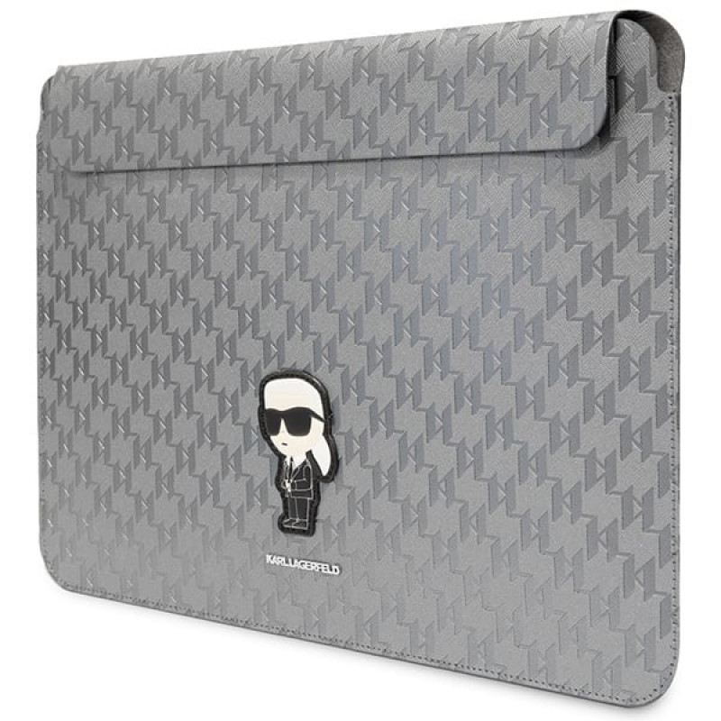 Karl Lagerfeld KLCS14SAKHPKG Laptop Sleeve for 14 inch, silver, Saffiano Monogram Ikonik