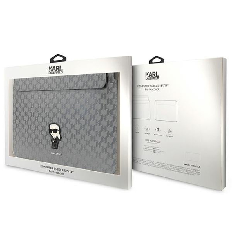 Karl Lagerfeld KLCS14SAKHPKG Laptop Sleeve for 14 inch, silver, Saffiano Monogram Ikonik