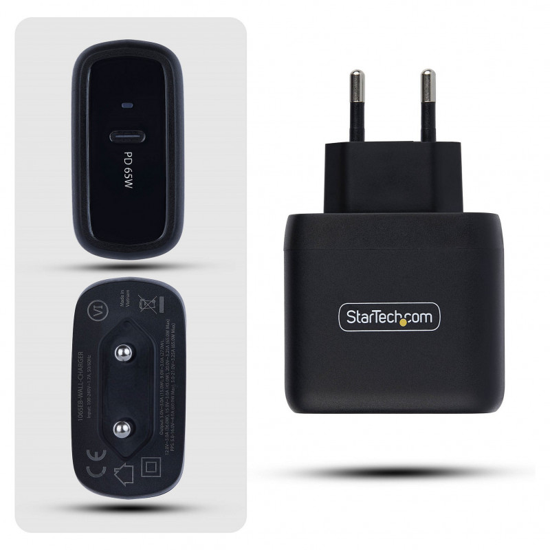 StarTech.com 1065EB-WALL-CHARGER 65 W USB-C GaN laptop charger, black