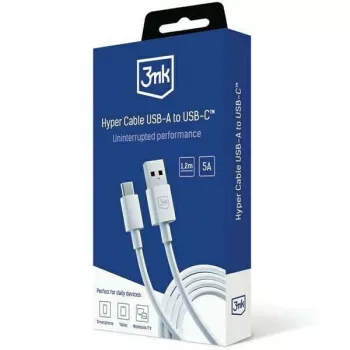 3MK Hyper Cable USB-A to USB-C 5A 60W 1.2m White