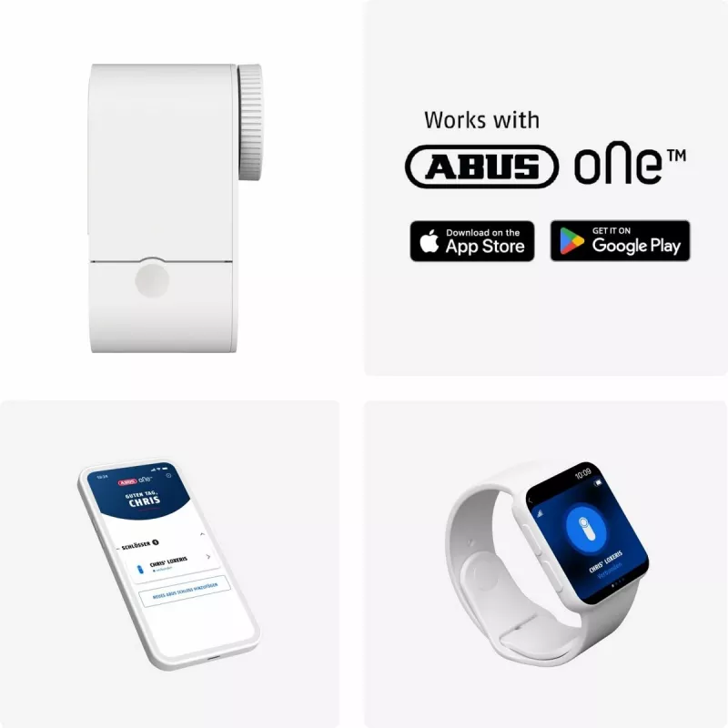 ABUS ABLO10000W Wireless Door Lock Actuator for Euro Profile Cylinders, Surface-Mounted, White