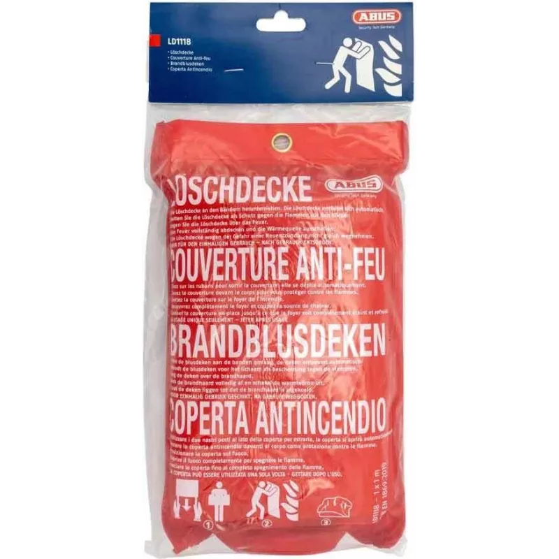 ABUS LD1118 Fire Blanket 100 x 100 cm Fiberglass Red DIN EN 1869:2001 86672