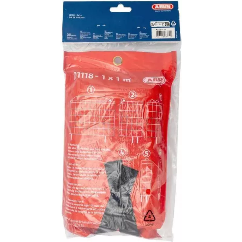 ABUS LD1118 Fire Blanket 100 x 100 cm Fiberglass Red DIN EN 1869:2001 86672