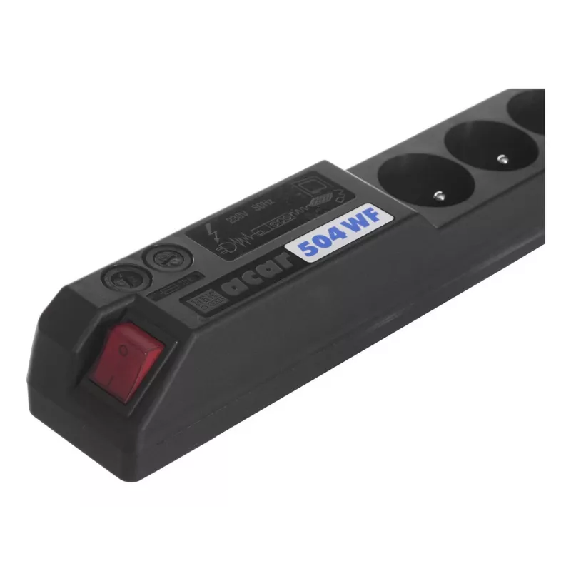 ACAR 504WF EMI/RFI Surge Protector Power Strip, 5 Schuko Outlets, 3m Cable, Black