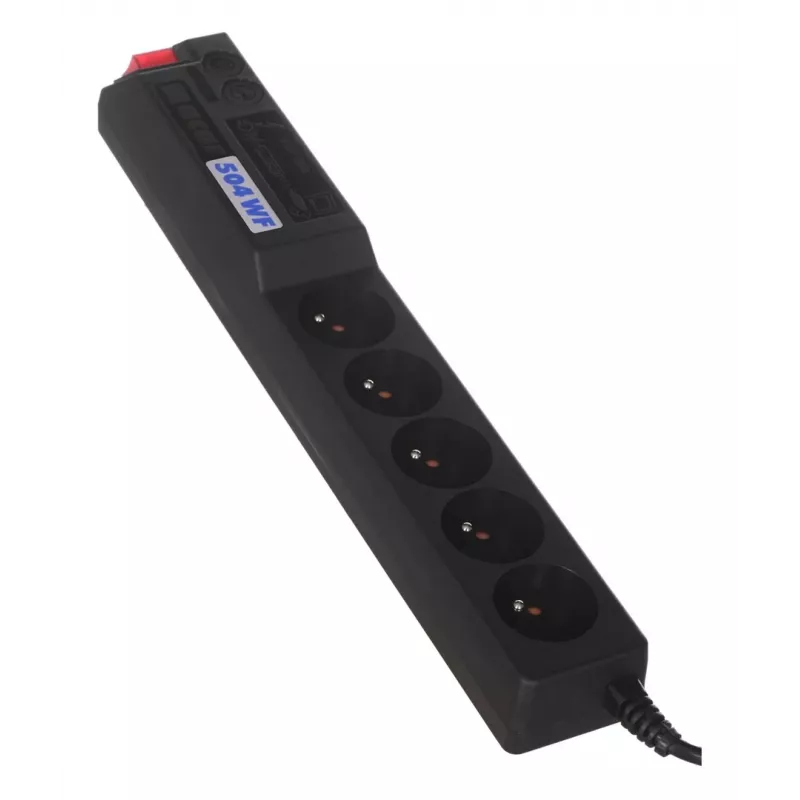 ACAR 504WF EMI/RFI Surge Protector Power Strip, 5 Schuko Outlets, 3m Cable, Black
