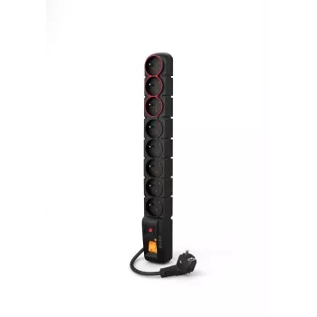 ACAR-S8-DUAL POWER STRIP 8-Way Surge Protected Power Strip with 2 Illuminated Switches, 1.5m Cable, Black
