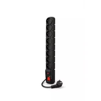 Acar S8 PRO 1.5m Surge Protection Strip - 8 Schuko Outlets, Black