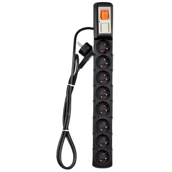 Acar S8 PRO 1.5m Surge Protection Strip - 8 Schuko Outlets, Black