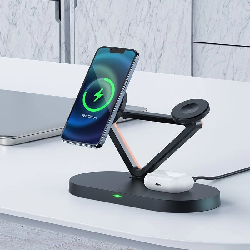 ACEFAST 15W Qi Wireless Charger for iPhone with MagSafe, Apple Watch and Apple AirPods Stand Holder Magnetic Holder Black