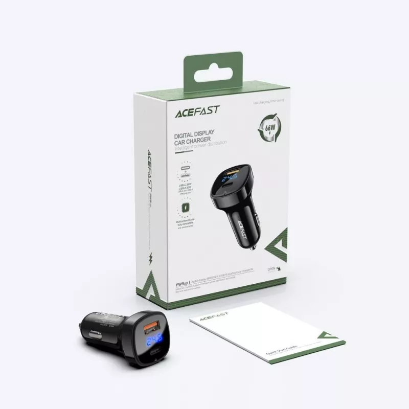 ACEFAST Car Charger 66W USB Type C / USB, PPS, Power Delivery, Quick Charge 4.0, AFC, FCP Black (B4 black)