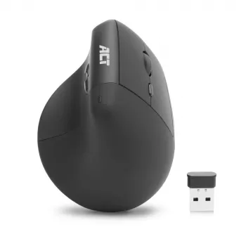 ACT AC5102 Ergonomic Wireless Vertical Mouse, 1600 DPI, 6 Buttons, 2.4 GHz, Eco-Friendly Recycled Plastic, Black