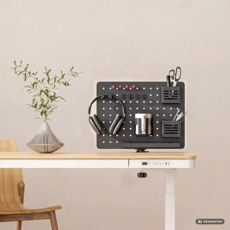 Activejet APB-002B Rotating Perforated Desk Organizer with Pegboard, Matt Black