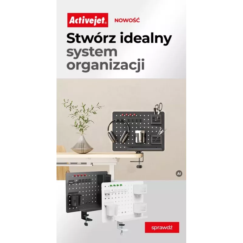 Activejet APB-002B Rotating Perforated Desk Organizer with Pegboard, Matt Black