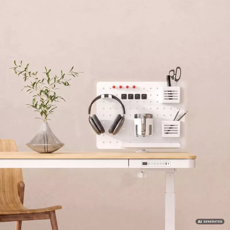 Activejet APB-002W Rotating Perforated Board Desk Organizer, Grey and White