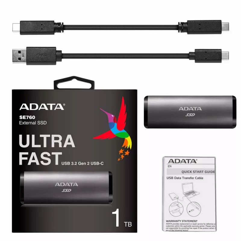 ADATA SE760 1 TB External SSD USB 3.2 Gen 2 Type-C Titanium Grey