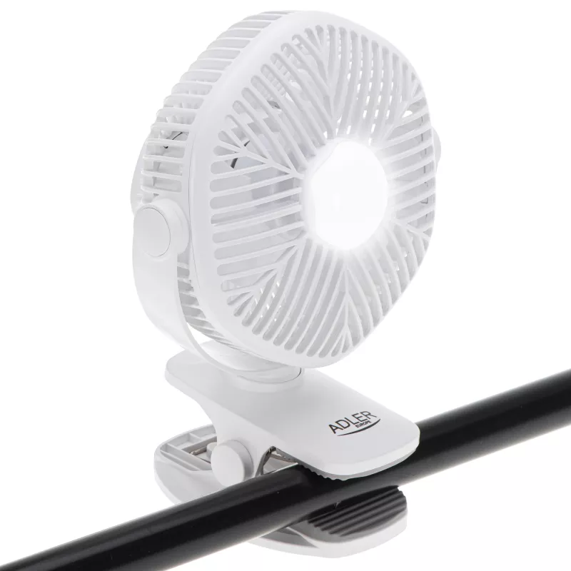 Adler AD 7335 Rechargeable Clip-On Table Fan, 6W, 12.7 cm, 3 Speeds, Oscillation, White