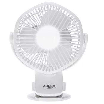 Adler AD 7335 Rechargeable Clip-On Table Fan, 6W, 12.7 cm, 3 Speeds, Oscillation, White