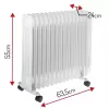 Adler AD 7819 Oil-Filled Radiator Heater, 2000W, 9 Fins, 3 Heat Settings, Adjustable Thermostat, Overheat Protection, Integrated Wheels, White/Grey