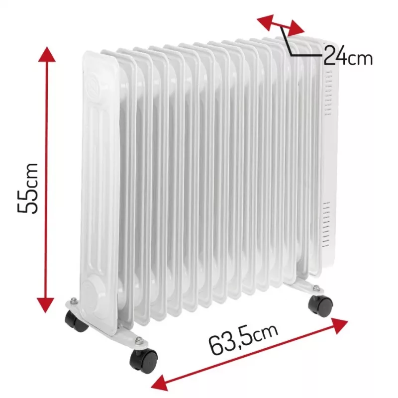 Adler AD 7819 Oil-Filled Radiator Heater, 2000W, 9 Fins, 3 Heat Settings, Adjustable Thermostat, Overheat Protection, Integrated Wheels, White/Grey