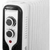Adler AD 7819 Oil-Filled Radiator Heater, 2000W, 9 Fins, 3 Heat Settings, Adjustable Thermostat, Overheat Protection, Integrated Wheels, White/Grey