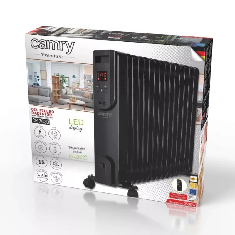 Adler Camry Oil Heater CR 7820 2000W 9-Fin Oil-Filled Radiator White/Grey