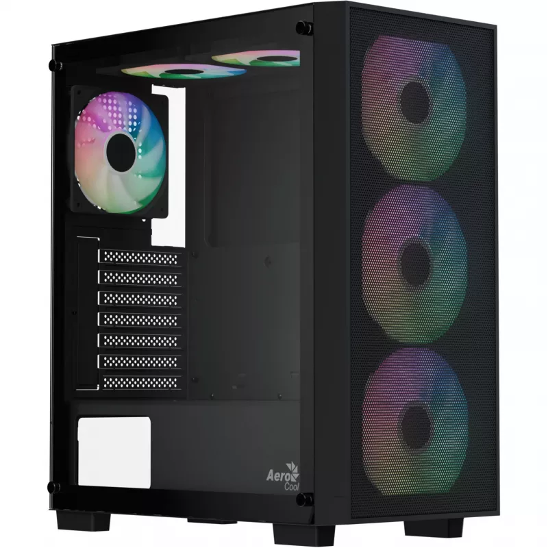 Aerocool B509A Flow-G-BK-v1 Mid Tower PC Case with 650W Power Supply, Tempered Glass, Black