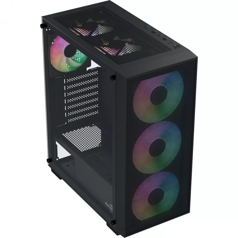Aerocool B509A Flow-G-BK-v1 Mid Tower PC Case with 650W Power Supply, Tempered Glass, Black