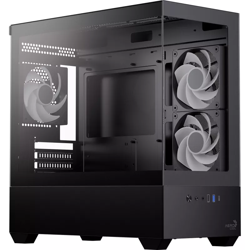 AEROCOOL P300D G-BK-v1 Mini Tower ATX Case, Black, Tempered Glass