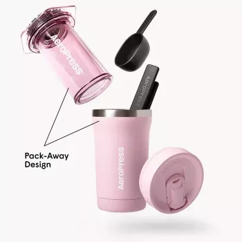 AeroPress Go Plus Coffee Maker with Pink Thermal Mug 475 ml