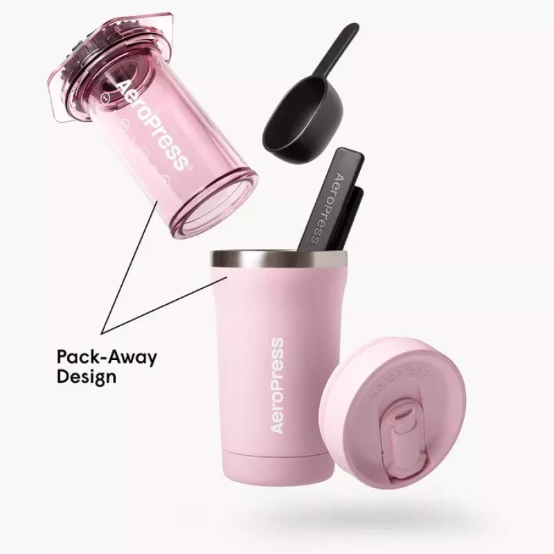 AeroPress Go Plus Coffee Maker with Pink Thermal Mug 475 ml