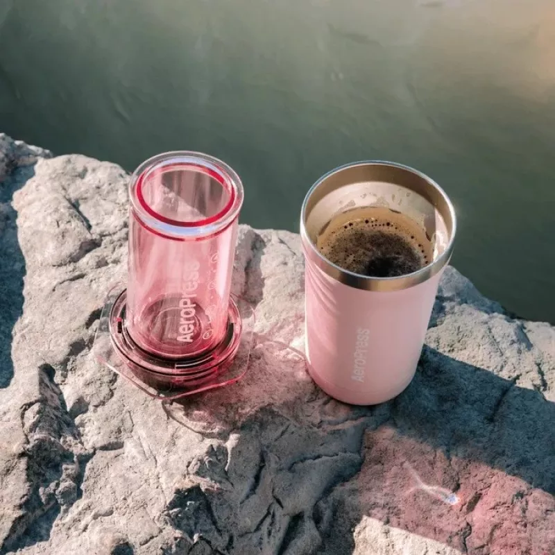 AeroPress Go Plus Coffee Maker with Pink Thermal Mug 475 ml