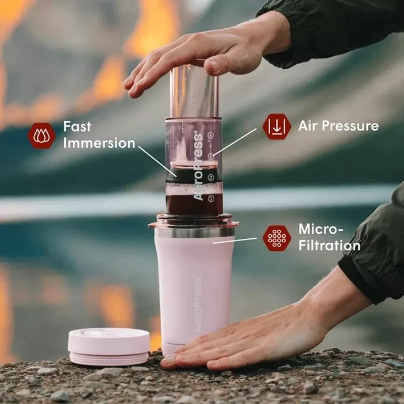 AeroPress Go Plus Coffee Maker with Pink Thermal Mug 475 ml