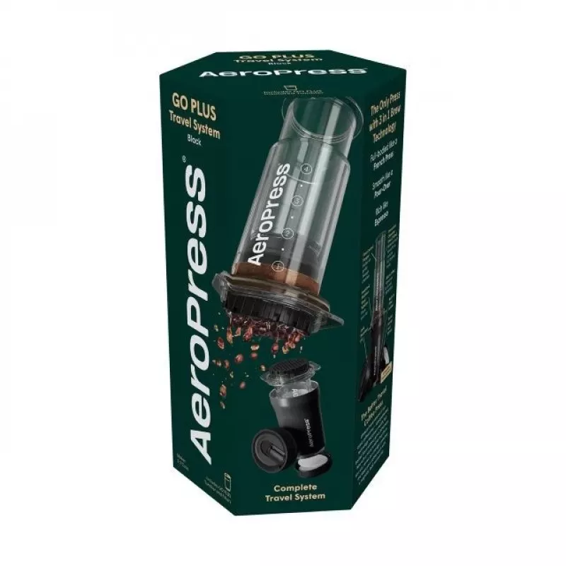 AeroPress Go Plus Travel Coffee Press with Insulated Mug - Black