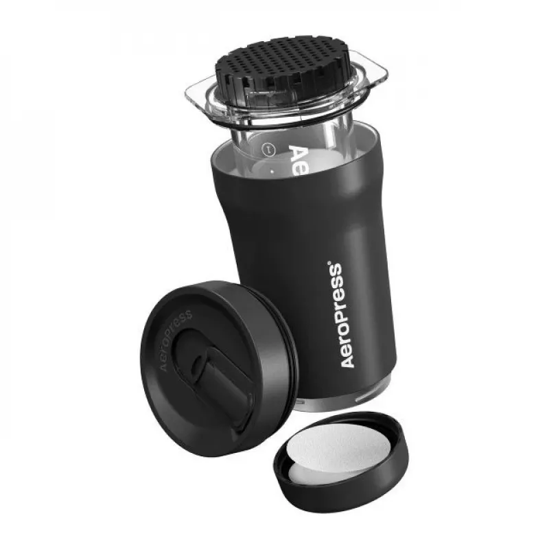 AeroPress Go Plus Travel Coffee Press with Insulated Mug - Black