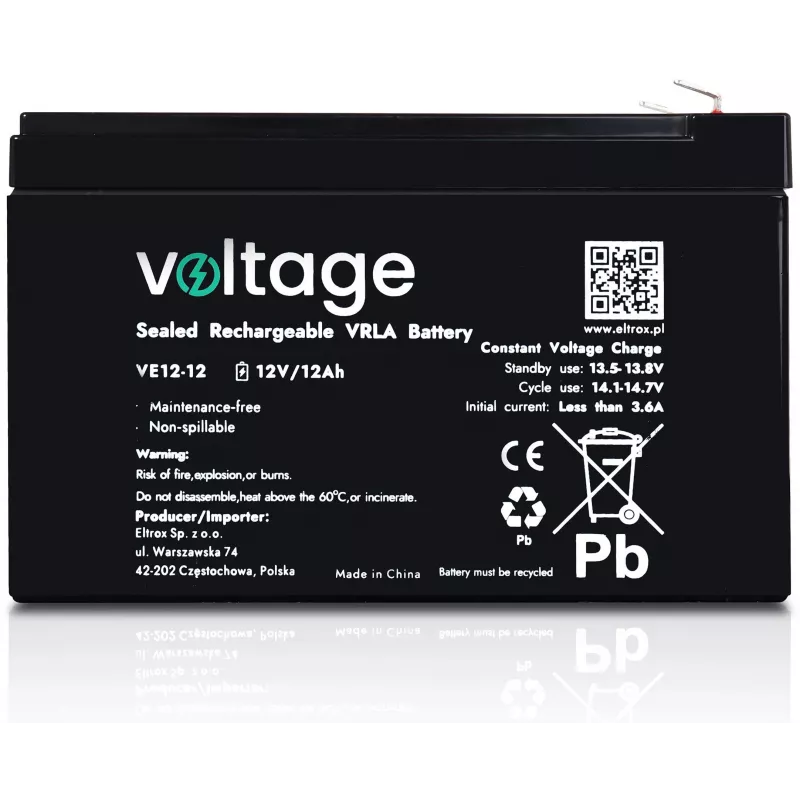 AGM Battery Voltage 12V 12Ah VE12-12 (Lifespan 6-9 years)