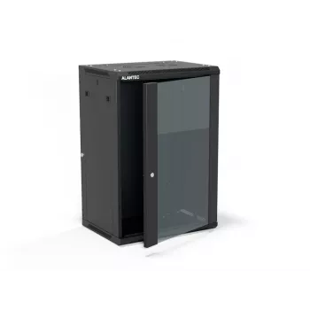 ALANTEC 19 inch 18U Wall-Mount Cabinet 600x450mm, Two-Section, Single Glass Door, Black