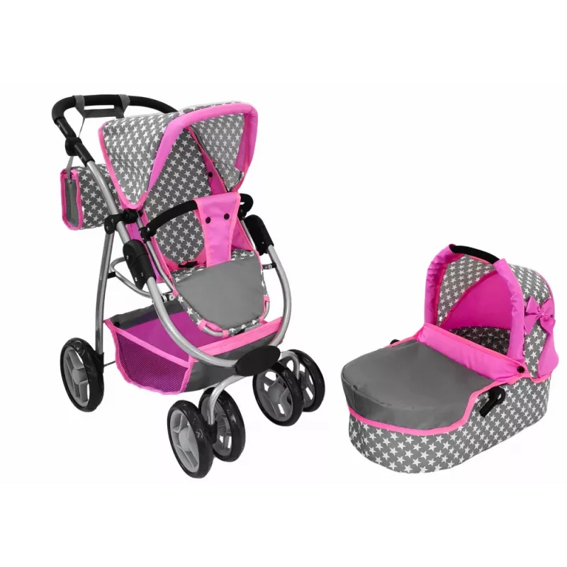 ALICE Baby Doll Stroller 2-in-1 Carrycot Bag Pink Stars