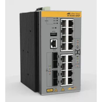 Allied Telesis AT-IE340-20GP-980 Industrial Layer 3+ Managed PoE+ Switch with 16 Gigabit RJ45, 4 SFP, 240W PoE Budget, TAA Compliant