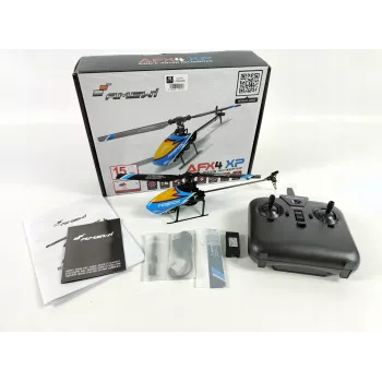 Amewi AFX4 XP Remote Controlled Helicopter RTF 2.4GHz 6-Channel with 6-Axis Gyro, Brushless Main Motor, Altitude Hold, LiPo 7.4V 700mAh, Blue/Black