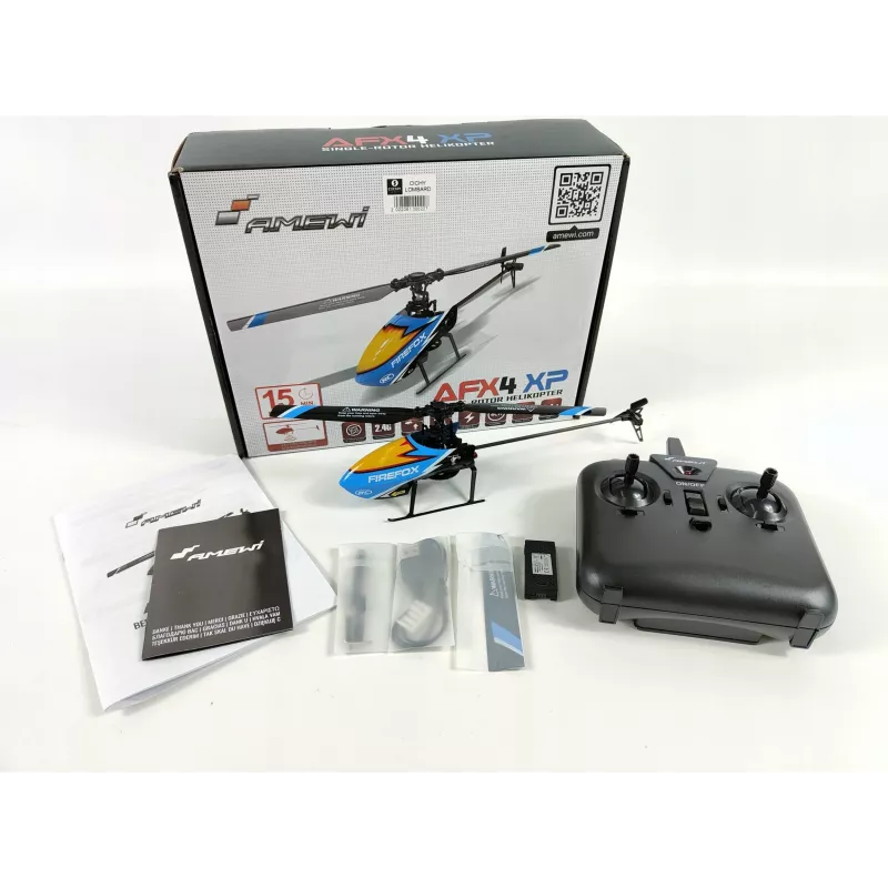 Amewi AFX4 XP Remote Controlled Helicopter RTF 2.4GHz 6-Channel with 6-Axis Gyro, Brushless Main Motor, Altitude Hold, LiPo 7.4V 700mAh, Blue/Black