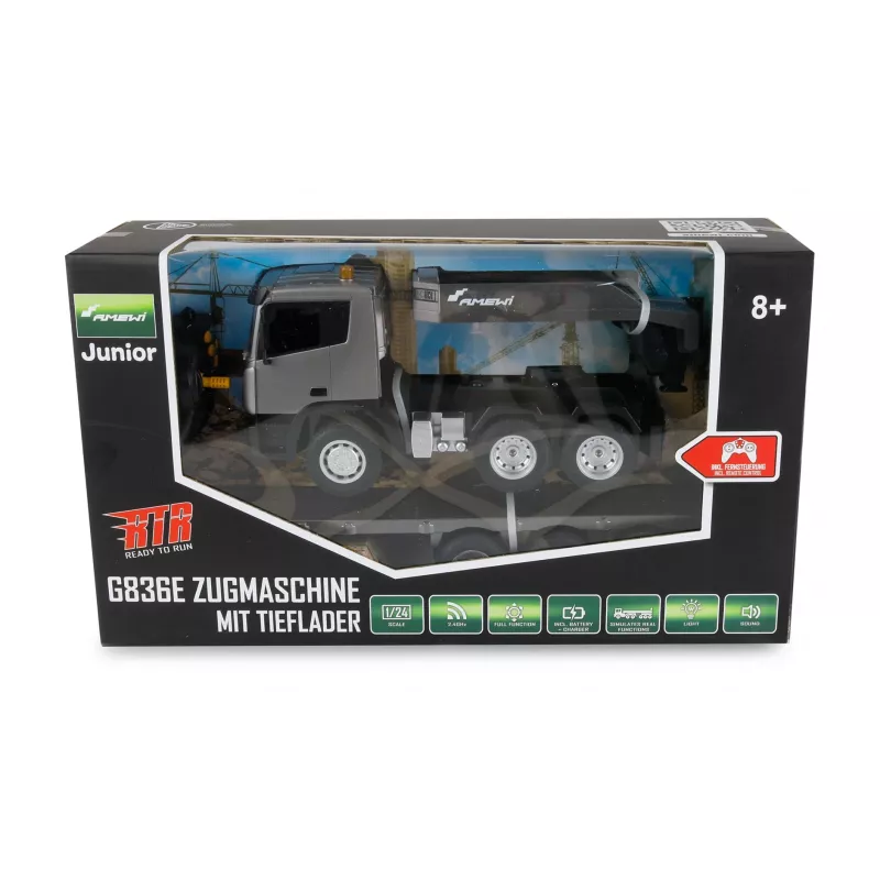 AMEWI RC Construction Site Tractor with Lowboy Trailer 1:24 RTR