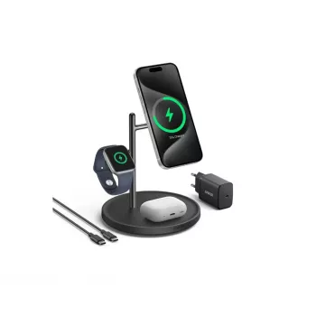 Anker MagGo B25M3312 3-in-1 Qi2 Charging Station, 15 W Phone Charging, Black