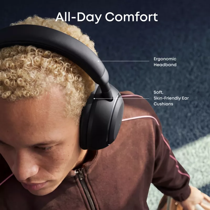 Anker Soundcore Space 2 Over-Ear Wireless Headphones with Hybrid Active Noise Cancellation, Bluetooth 5.0, 40mm Drivers, Hi-Res Audio, 40-Hour Battery, Built-in Mic, Jet Black