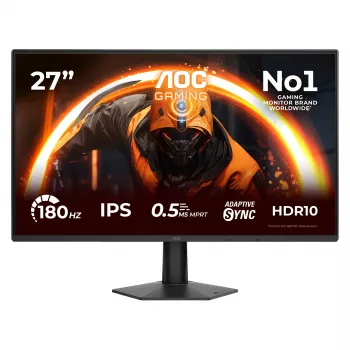 AOC 27G50F 27 inch Full HD IPS Gaming Monitor, 1920x1080, 180Hz, 4ms, HDR10, FreeSync Premium, HDMI/DisplayPort, VESA, Black