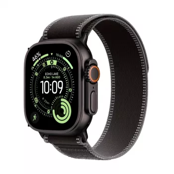 Apple Watch Ultra 3 GPS + Cellular 49mm Black Titanium Case with Black/Charcoal Trail Loop - Large